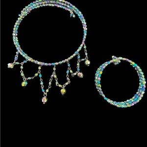 Vintage Iridescent Beaded Choker and Bracelet Set